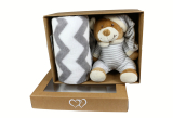 Detský set deka 75x90 cm s hračkou šedý medvedík
