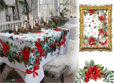 Vianočný obrus na stôl biely Vianočné ruže digitálna potlač 140x180 cm