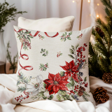 Vianočná gobelínová obliečka na vankúš s lurexom Vianočné kvety a vetvičky