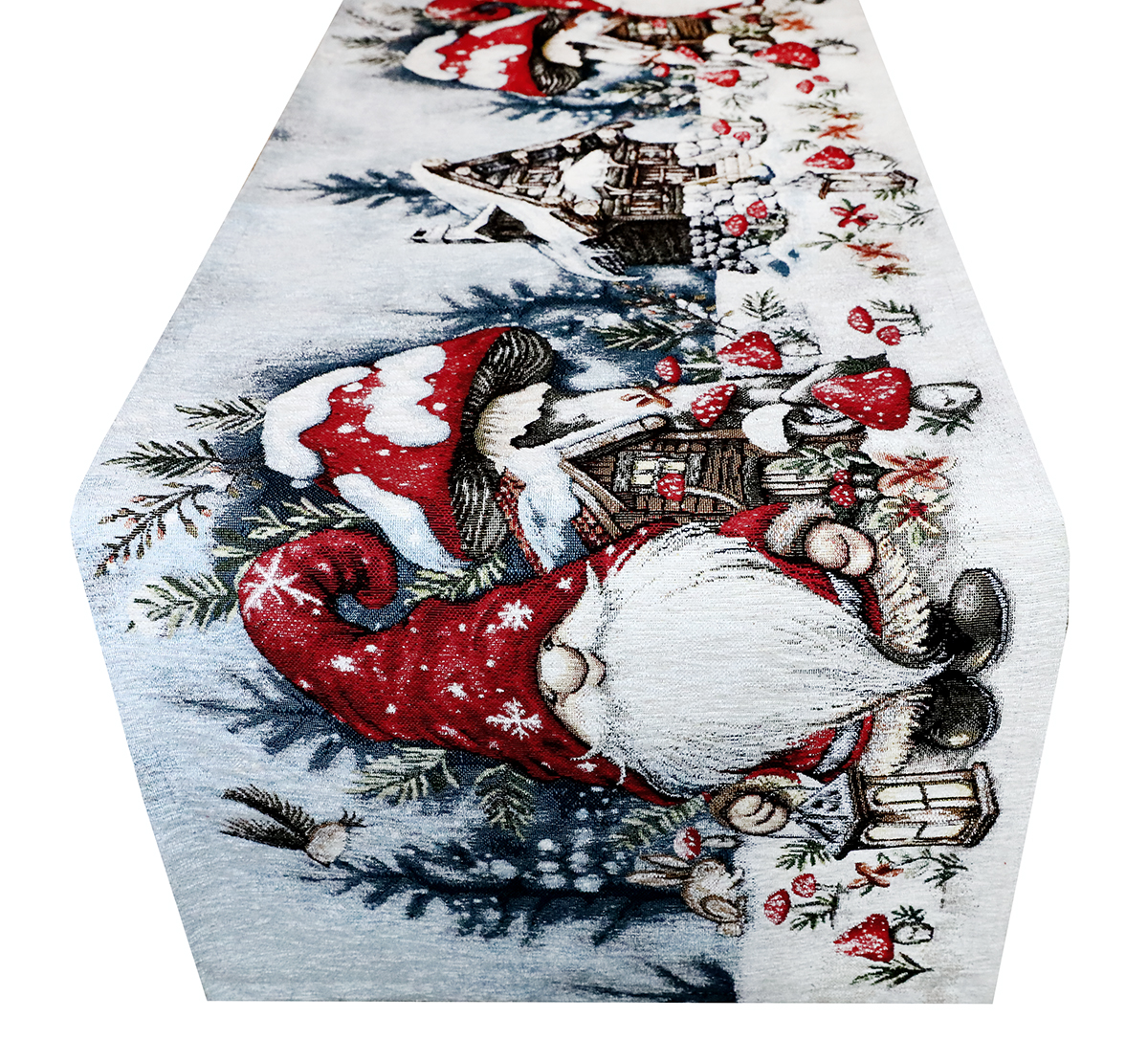 Vianočný gobelínový behúň na stôl Hubový škriatok 40x180 cm Chenille IT039