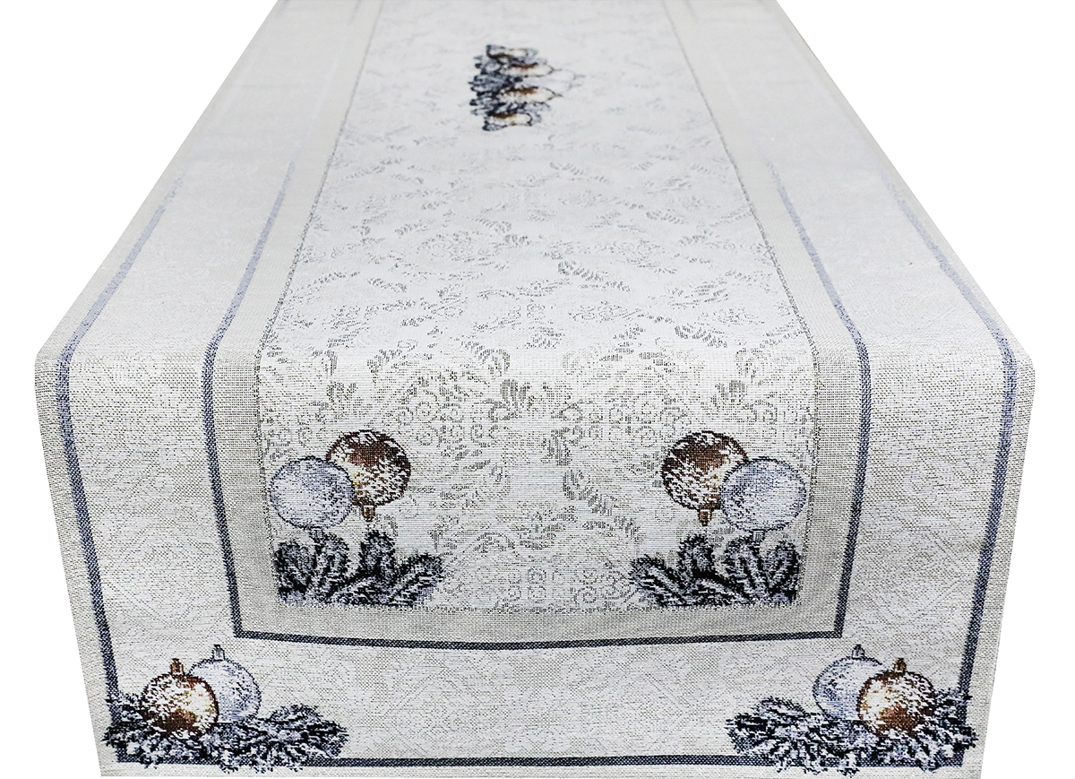 Vianočný gobelínový behún na stôl 45x90 cm vianočné gule s lurexom