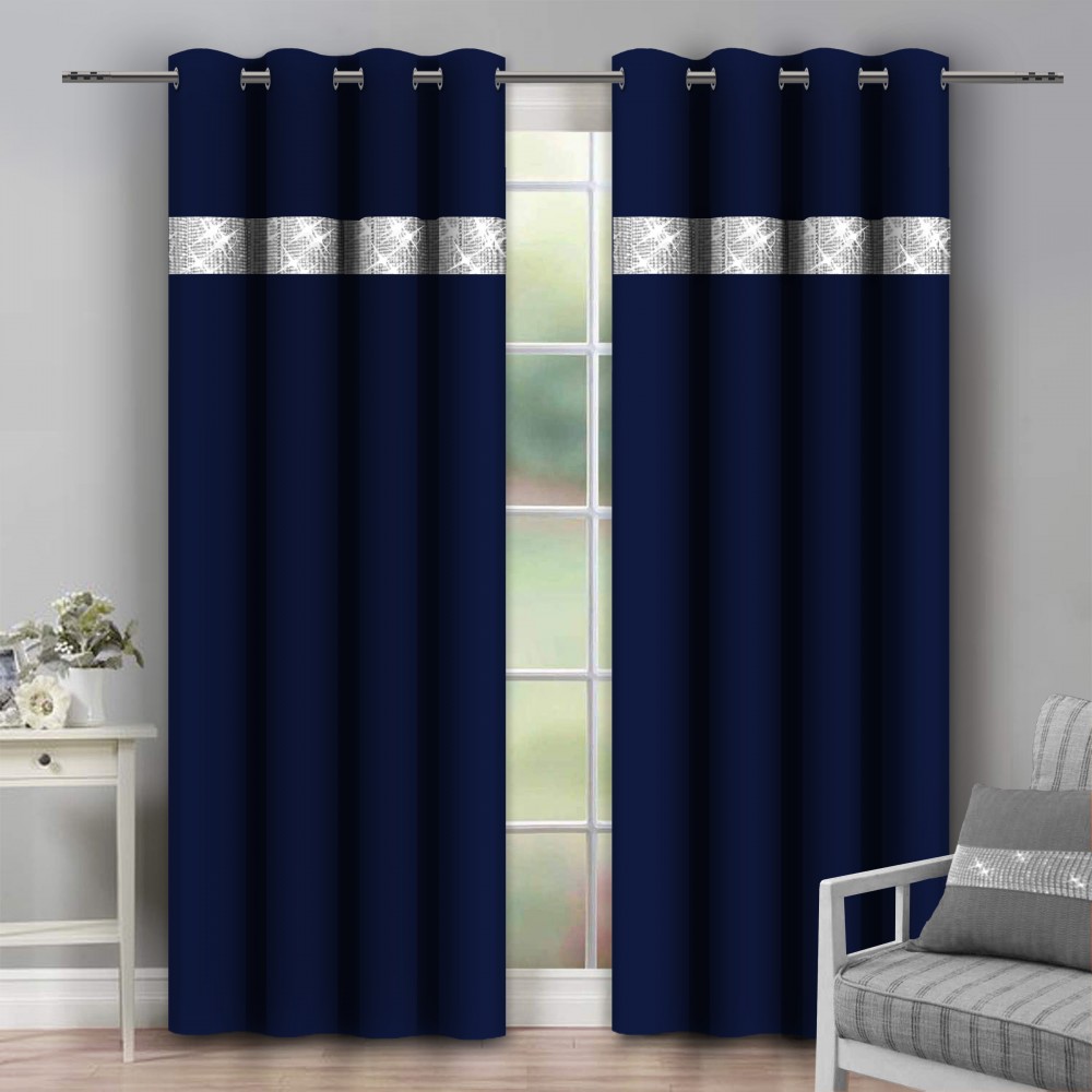 Hotový záves na krúžkoch so zirkónmi 140x250 cm tmavomodrý