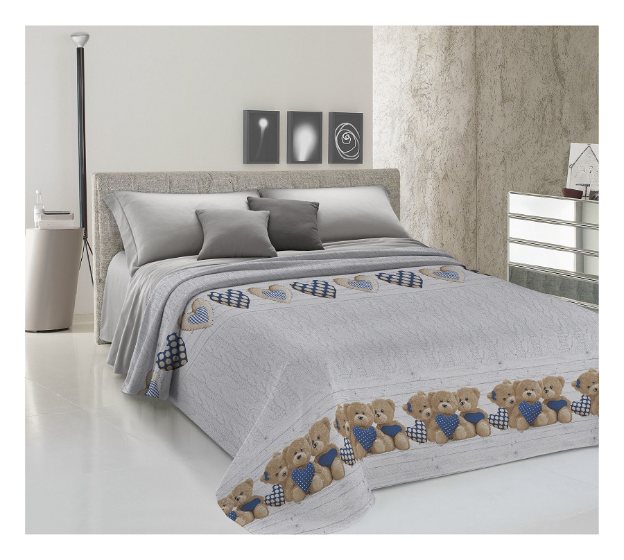 Prikrývka na posteľ Piquet MEDVEDÍKY modrá
