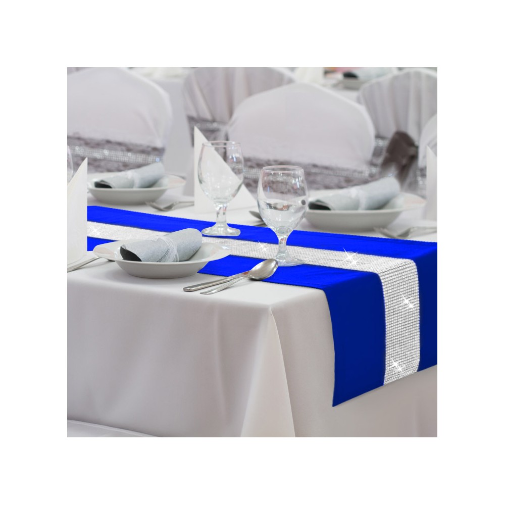 Štóla na stôl Glamour so zirkónmi farby azurovo modrej