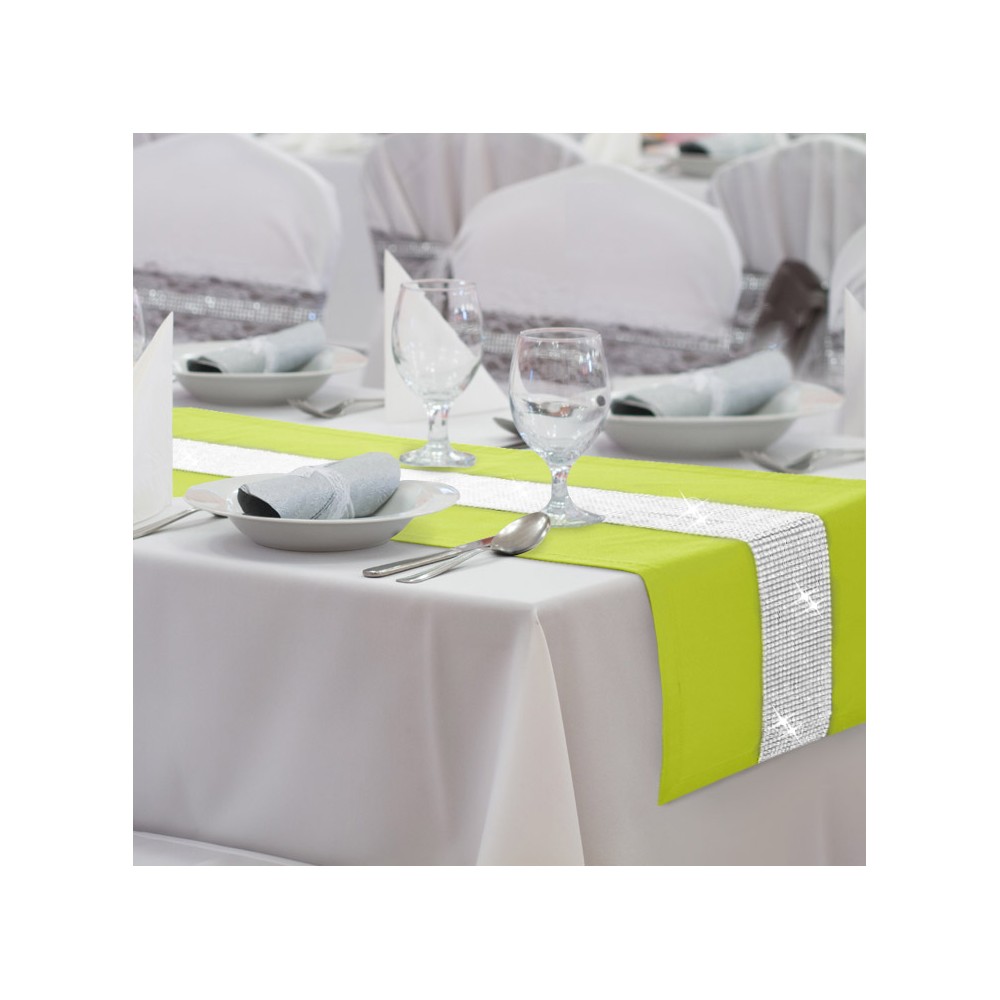 Behúň na stôl Glamour so zirkónmi farby limetkovo zelenej