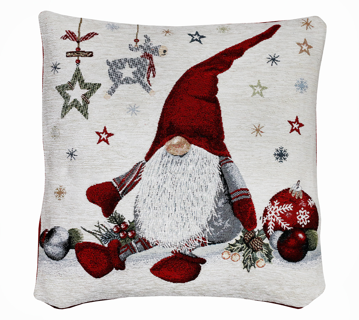 Vianočná gobelínová obliečka na vankúš Červený škriatok 42x42 cm Chenille IT010