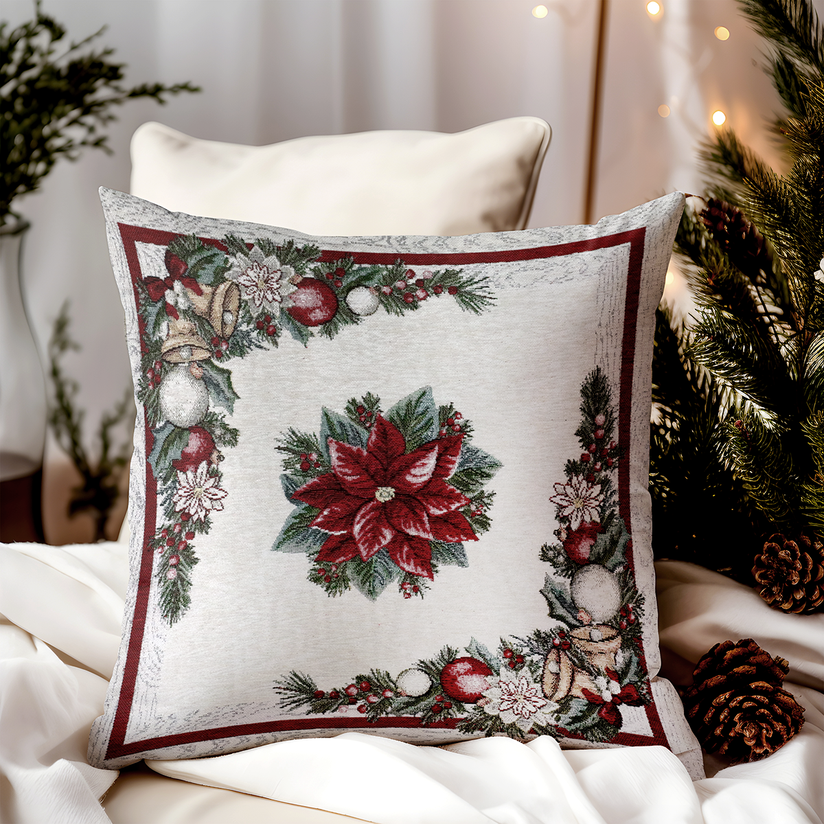 Vianočná gobelínová obliečka na vankúš Vianočná ruža 42x42 cm Chenille IT022