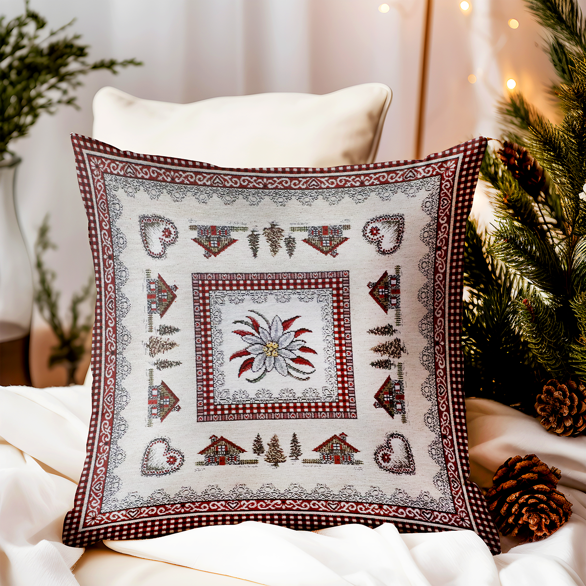 Vianočná gobelínová obliečka na vankúš 42x42 cm Chenille IT032