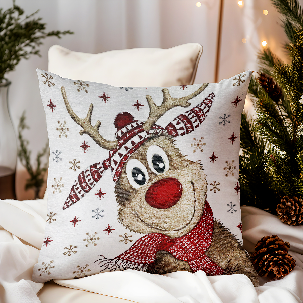 Vianočná gobelínová obliečka na vankúš Sobík 42x42 cm Chenille IT031