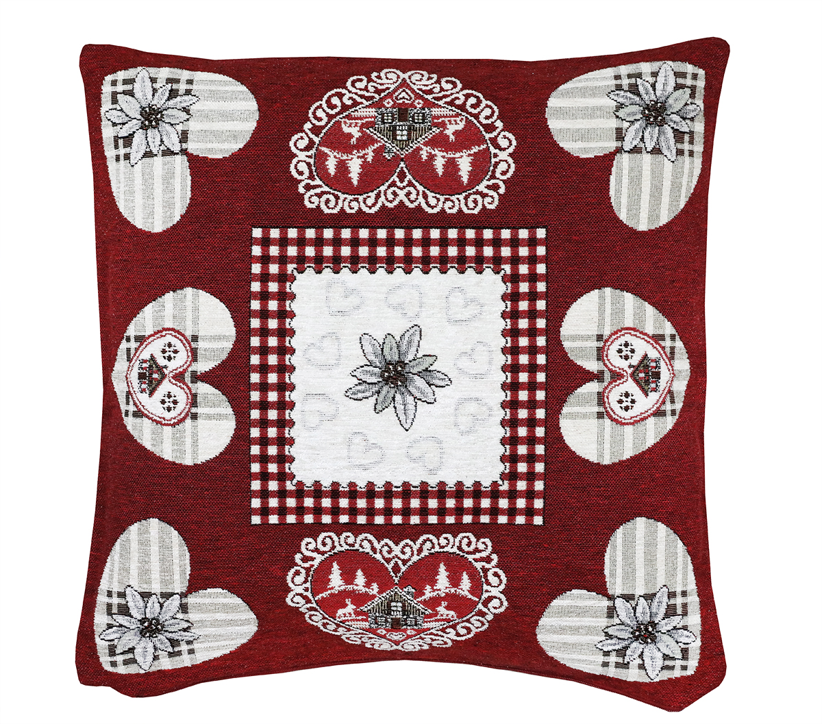 Vianočná gobelínová obliečka na vankúš Srdiečka 42x42 cm Chenille IT026