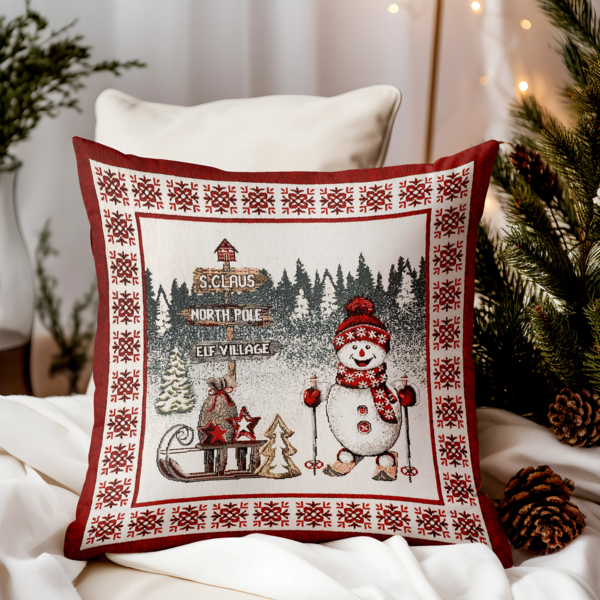 Vianočná gobelínová obliečka na vankúš Severný pól 42x42 cm Chenille IT037