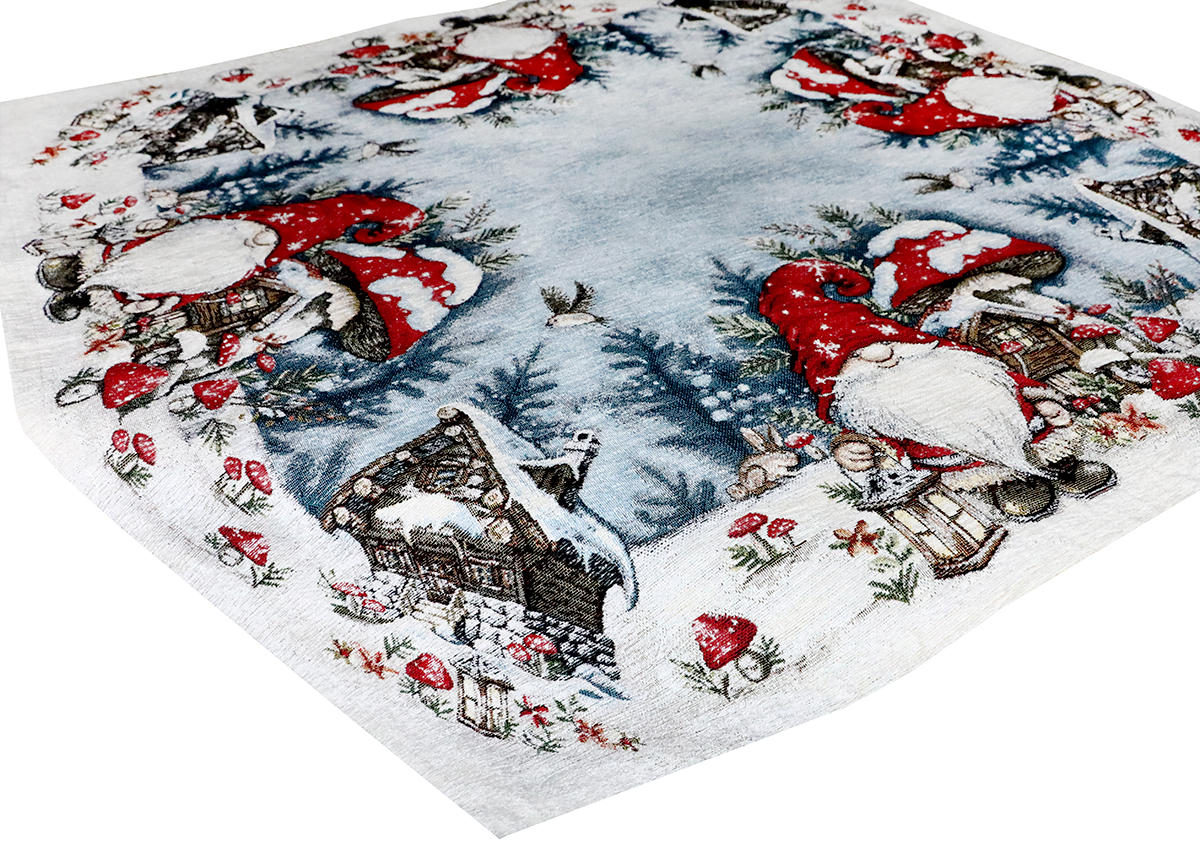 Vianočný gobelínový obrus na stôl Hubový škriatok 90x90 cm Chenille IT039