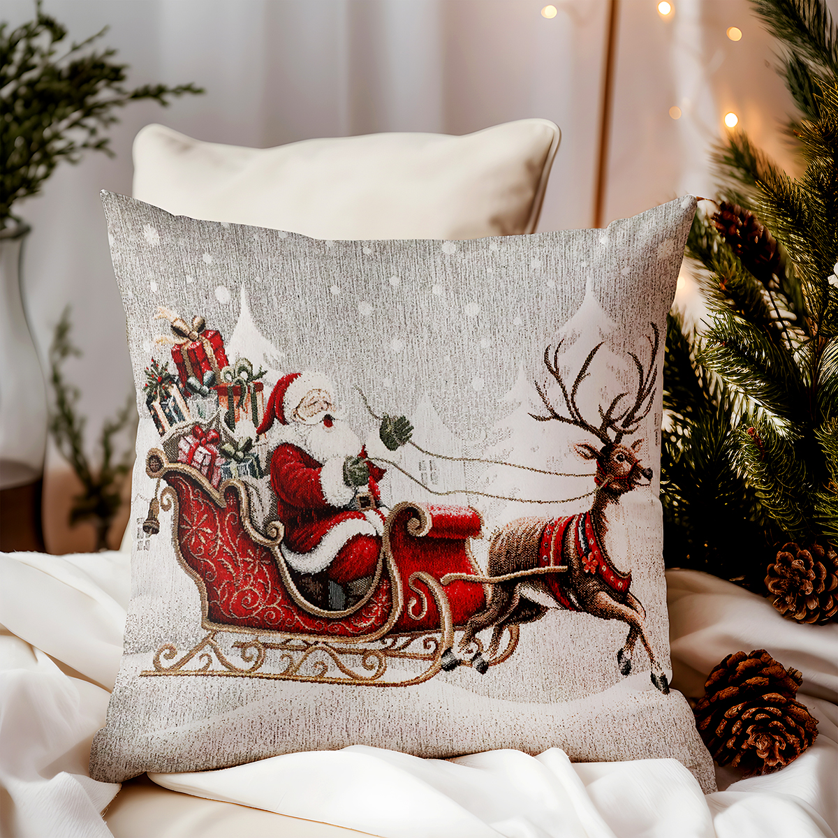 Vianočná gobelínová obliečka na vankúš 42x42 cm Chenille IT042