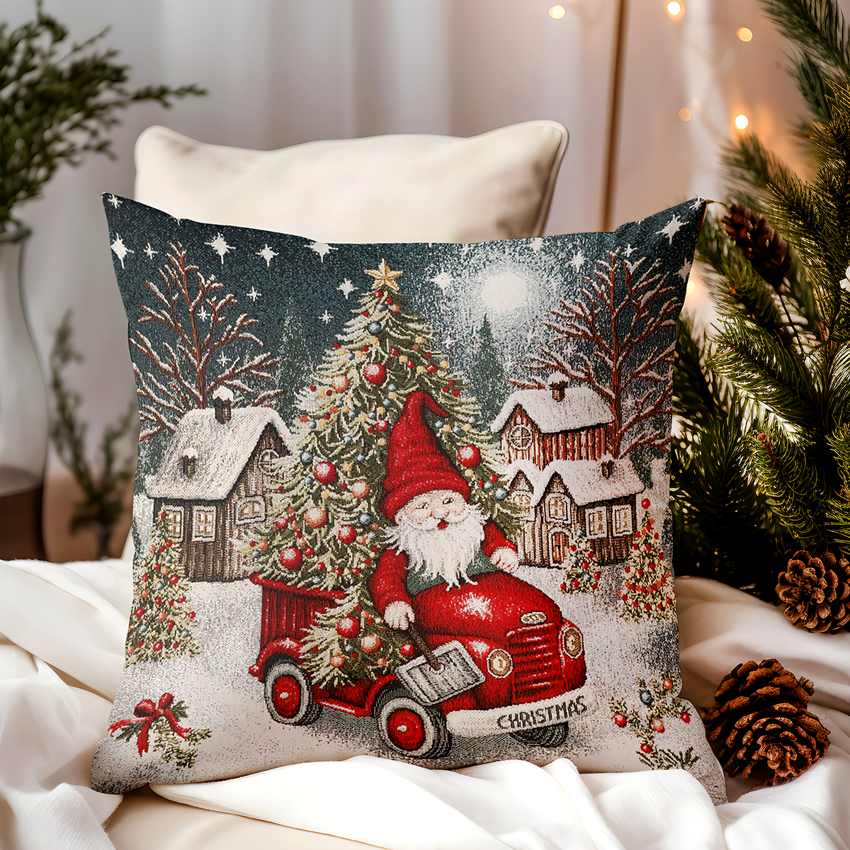 Vianočná gobelínová obliečka na vankúš 42x42 cm Chenille IT043