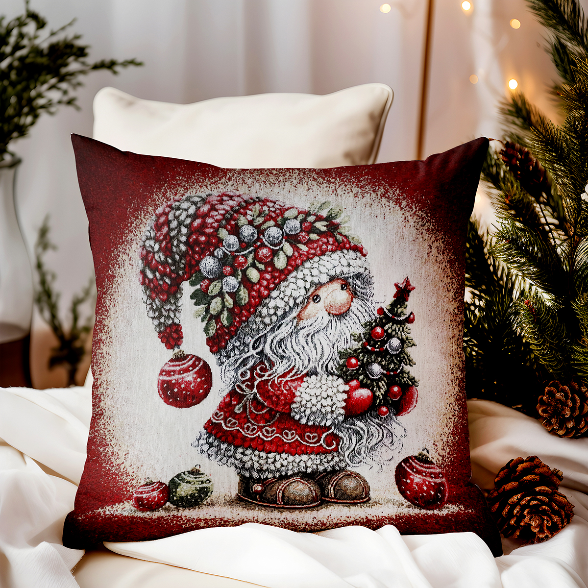 Vianočná gobelínová obliečka na vankúš 42x42 cm Chenille IT046