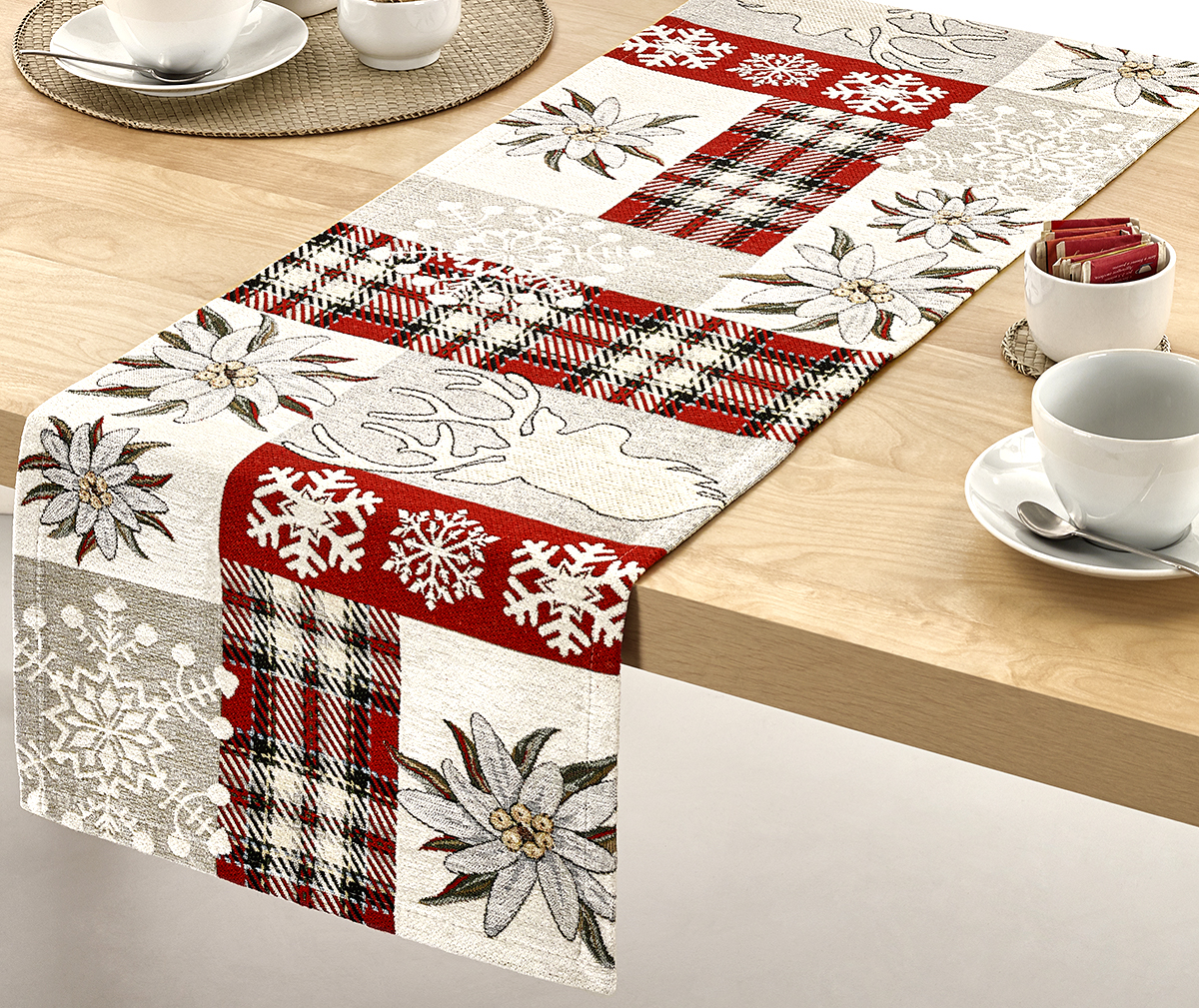 Vianočný gobelínový behúň na stôl ,,Červená elegancia“ 40x130 cm Chenille IT041