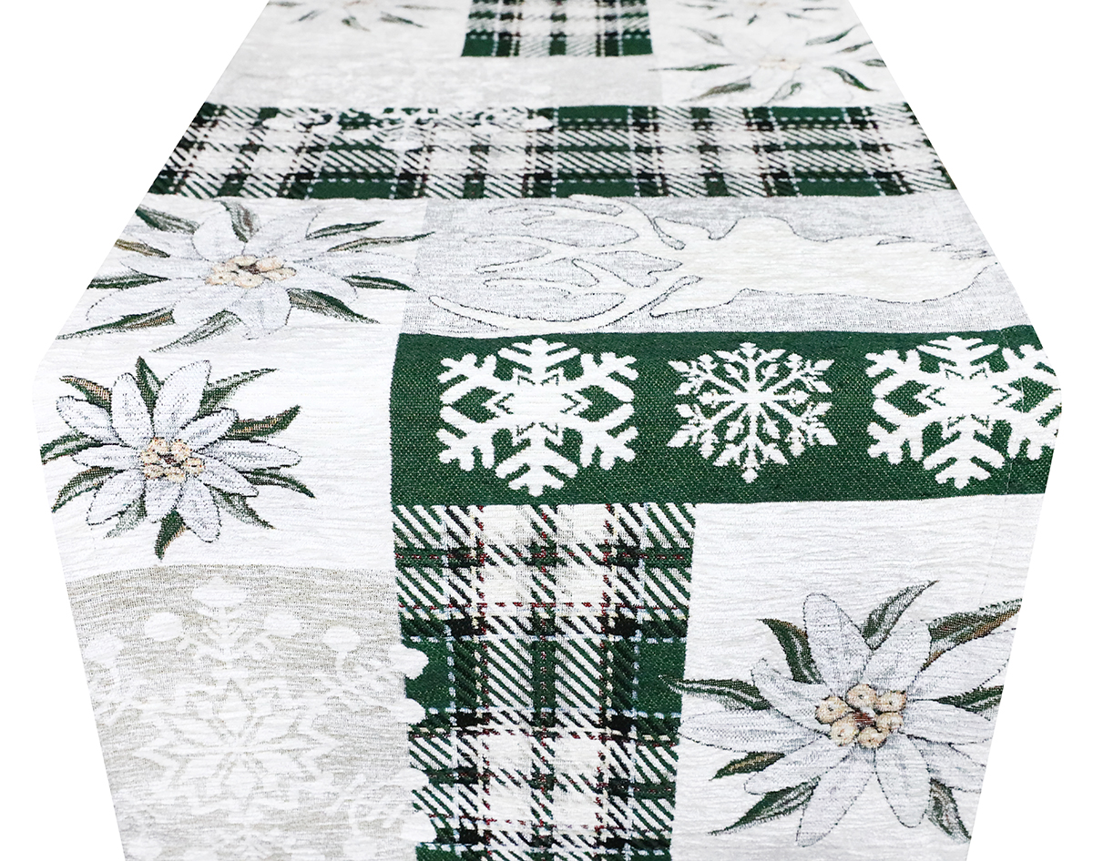 Vianočný gobelínový behúň na stôl ,,Zelená elegancia“ 40x130 cm Chenille IT041