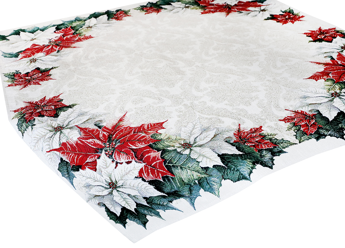 Luxusný vianočný gobelínový obrus na stôl s lurexom 90x90 cm Vianočná girlanda