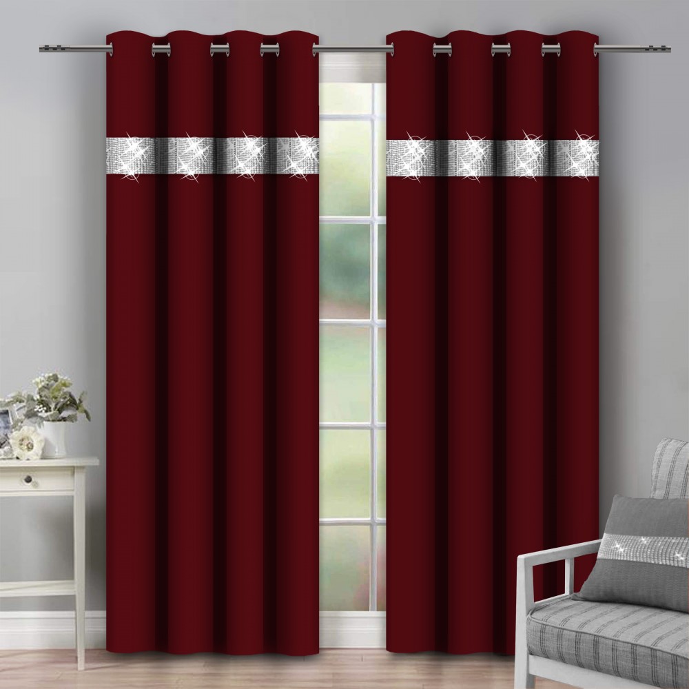 Hotový záves na krúžkoch so zirkónmi 140x250 cm bordový