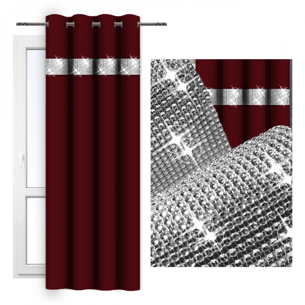 Hotový záves na krúžkoch so zirkónmi 140x250 cm bordový