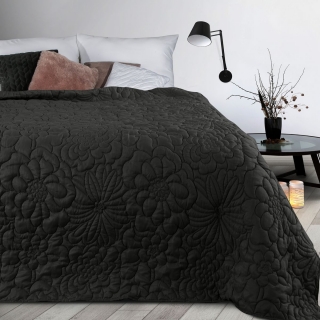 Jednofarebný prehoz na posteľ Alara/4 so vzorom kvetov, čierny