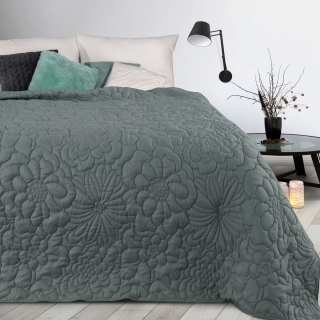 Jednofarebný prehoz na posteľ Alara/4 so vzorom kvetov, šedý