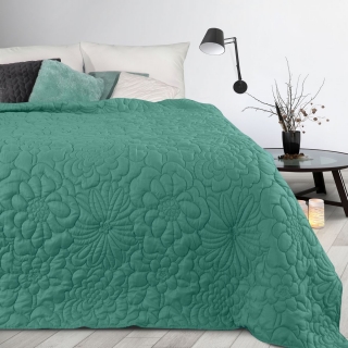 Jednofarebný prehoz na posteľ Alara/4 so vzorom kvetov, tyrkysový