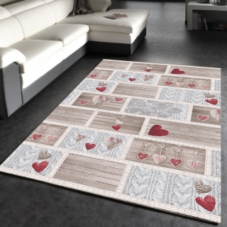 Ženilkový koberec Shabby love červený 60x110 cm Made in Italy